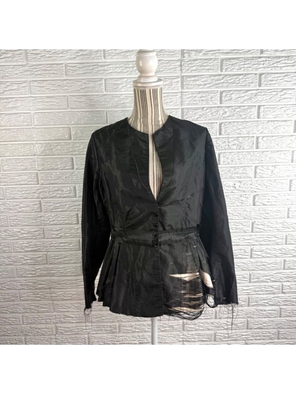 Antique Edwardian-Era Late Victorian Black Silk Taffeta Jacket Highly Size M/L